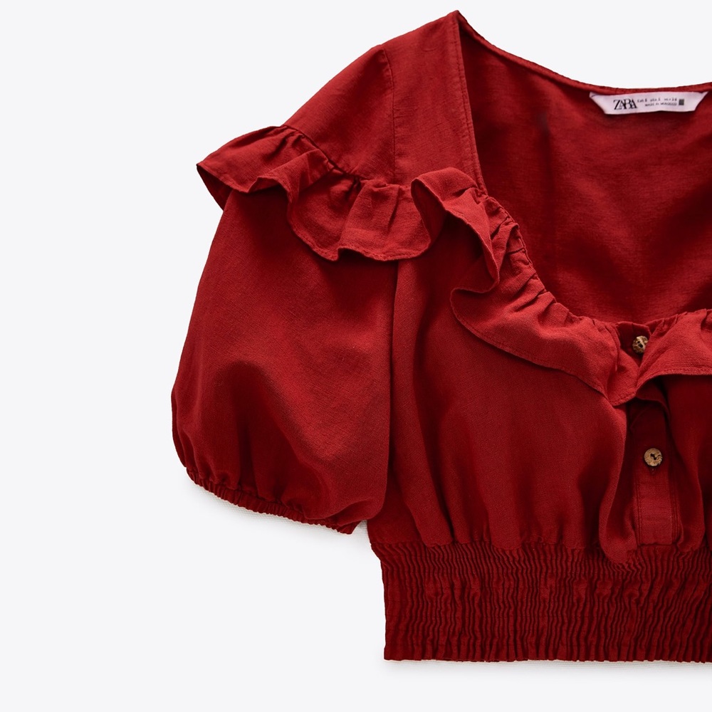 NWOT Zara daisy red crop top with puffed sleeves - Picture 4 of 10